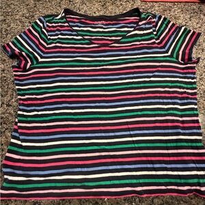 Talbots Women's Plus Size 2X Short-Sleeve Tee with Multicolor Stripes, Navy